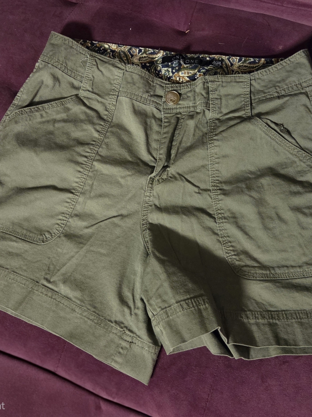 one 5 one Olive Green Ladies Cargo Shorts - Picture 2 of 3